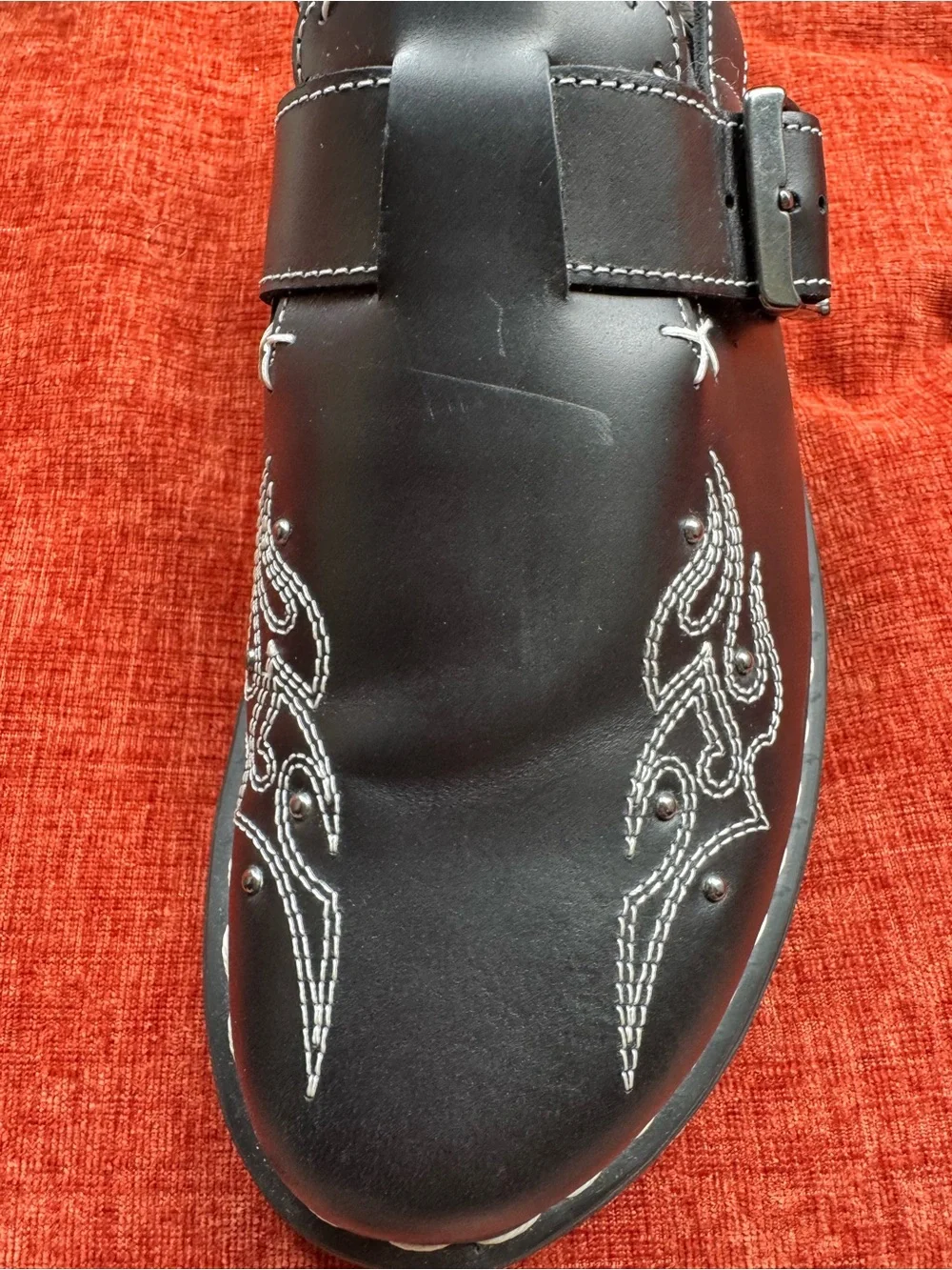 Dr. Martens Black Leather Buckle Slip-On Loafers with White Stitch Detail - Picture 13 of 16
